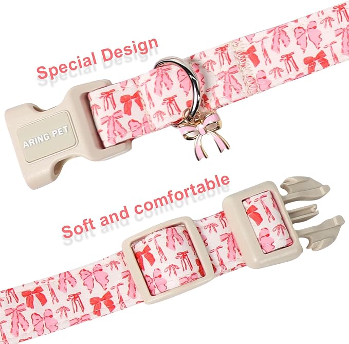 ARING PET Girl Dog Collar, Cute Spring Summer Pink Bow Puppy Pet Collars Necklace for Small Medium Large Female Dogs-XS