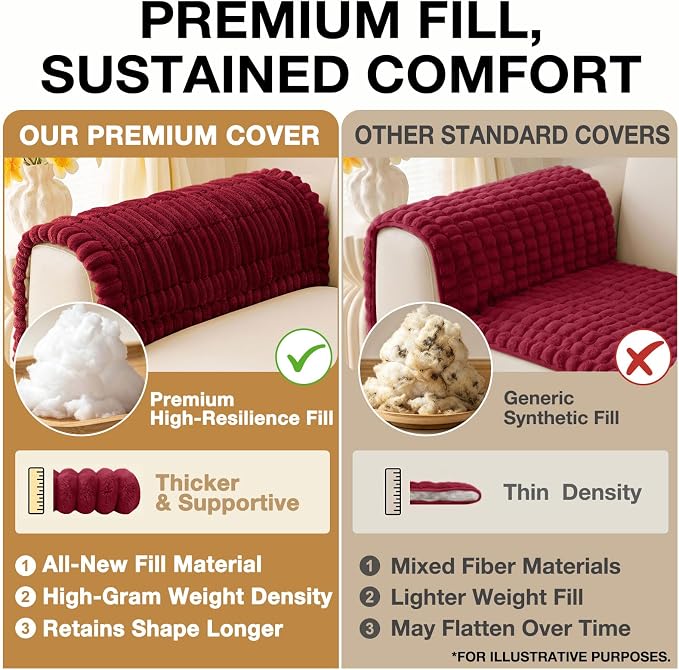 hyha Couch Cover for Dogs Washable, Non Slip Thick Flannel Sofa Protector, Pet Friendly Plush Furniture Cover for Sectional Sofa & Loveseat (Red, 43" x 82.7")