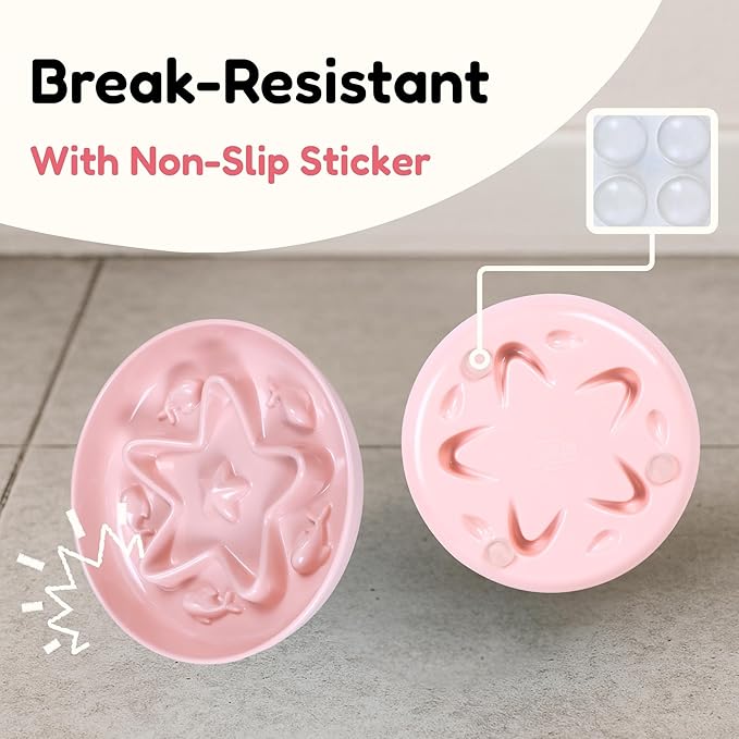 Cat Slow Feeder Bowl – Whisker Friendly Melamine Puzzle Feeding Bowl for Slow Eating – Wet & Dry Food – Dishwasher Safe, Lightweight, Non-Slip (Coral Pink, 6.3'')