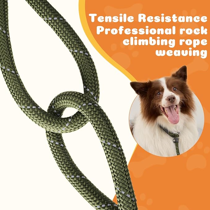 Reflective Slip Leads for Dogs,6FT x 1/2" Dog Leash Heavy Duty Strong Rope Lead for Large, Medium Dogs, No Pull Pet Training Leash(Green, Large(1/2in-4ft))