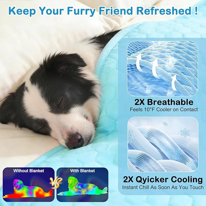 Vivifying Cooling Mat for Dogs, 60 x 40 Inch Reversible Ice Silk Pet Cooling Blanket with Waterproof Layer for Large Dogs, Soft and Breathable Summer Pet Pad for Couch, Bed, Crate, Floor (Blue)