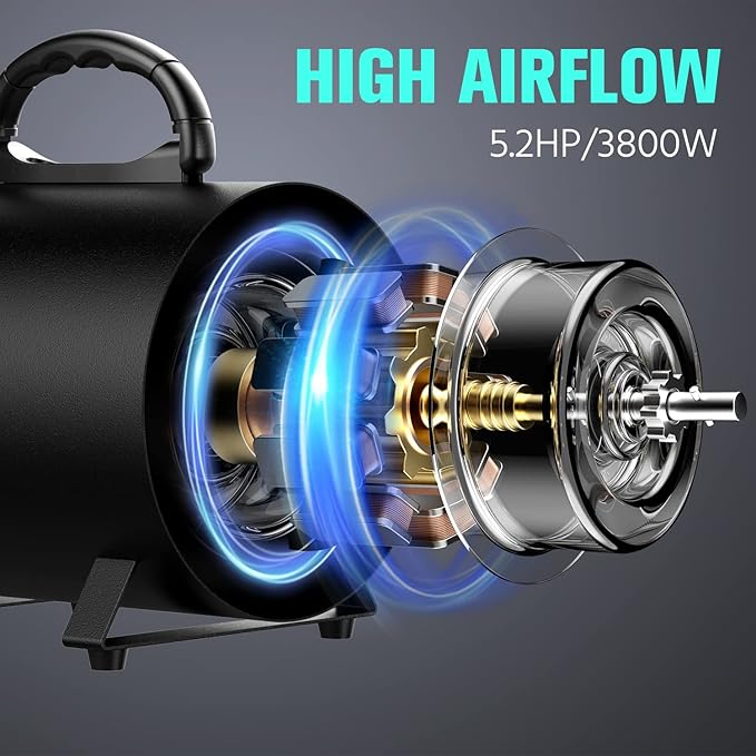 Pet Dryer, 5.2HP/3800W Pet Grooming Dryer with Adjustable Speed and Temperature Control Dog Blow Dryer, Pet Hair Dryer with 3 Nozzle