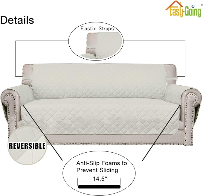 Easy-Going Chair Sofa Slipcover Reversible Sofa Cover Water Resistant Couch Cover Furniture Protector Cover with Elastic Straps for Pets Kids Children Dog Cat (Chair, Ivory/Ivory)