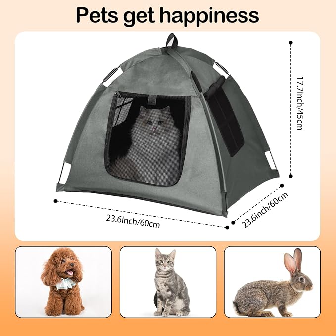 Portable Pet Tent, Full-Enclosure Zippered Mesh, Indoor & Outdoor | Easy-flex poles, tool-free. Tear-resistant. Anti-tip. 5+ colors. For cats, small dogs. 60x60x45cm, 390g