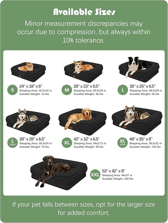 Spotted Play Orthopedic Dog Bed with Sides - Sofa Beds for Extra Large Dogs, Supportive Foam Pet Couch Bed with Washable Removable Cover, Waterproof Lining and Non-Slip Bottom, Black - XXL
