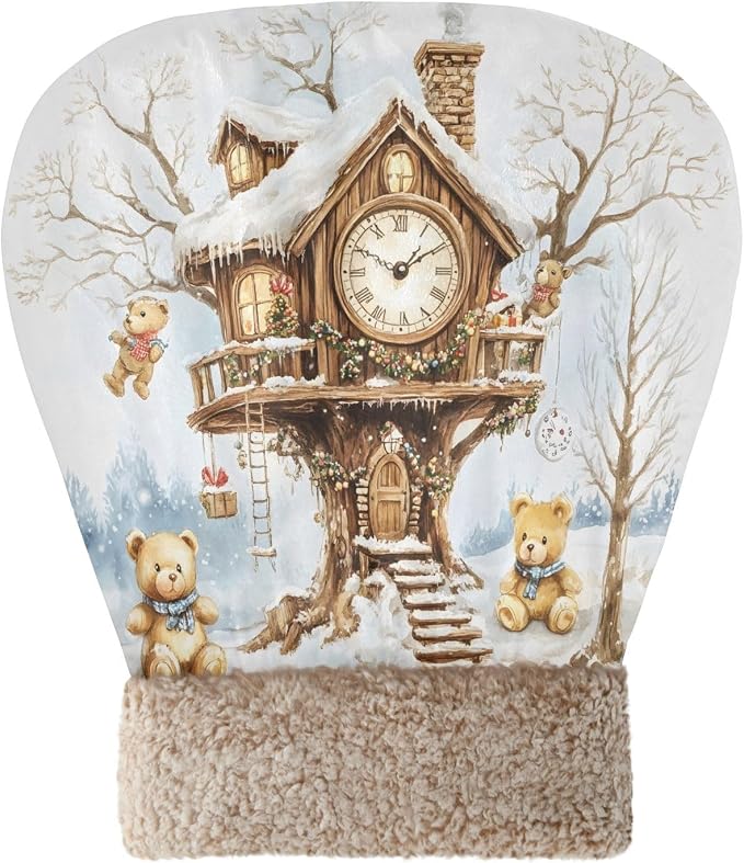 Upgraded Self-Heating Cat Sleeping Bag, 360° Cozy Plush Snuggle Cave for Indoor Cats & Small Dogs, Semi-Enclosed Anxiety Relief Bed with Fleece Lining (19’’x23’’, Christmas Snow Treehouse)