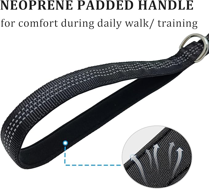 WYuZe 4 FT Bungee Dog Leash for Strong Puppy Medium Dogs - Reflective, Shock Absorbing, Elastic Nylon Leash with Padded Handle for Safety Comfort No Pull Walking Training (Black, 3/4"-Wide)