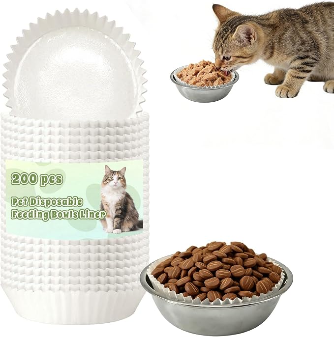 200 Pcs Pet Disposable Feeding Bowls Liner Bulk, Upgraded Thickened Disposable Cat Food Bowls Liner for Small Dogs Cats Dish, Dry & Wet Food Feeding Station