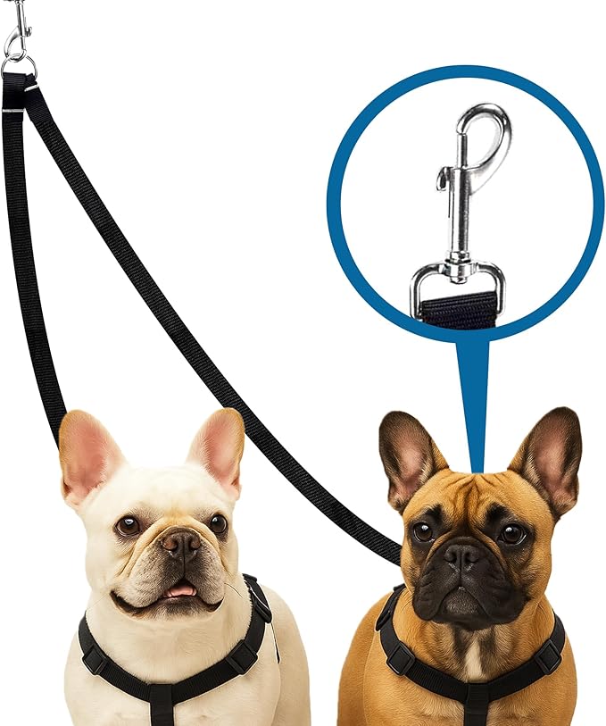 SunGrow 16-24" Adjustable Double Dog Walker Leash, Lightweight Dual Lead with 360° Swivel Zinc-Alloy Clips, Durable Polypropylene Strap, Fits Small to Medium Breeds, Ideal for Daily Walks & Training