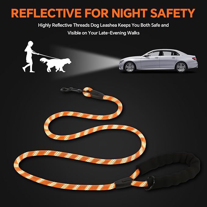 Heavy Duty Dog Leash - 4.9 FT for Large and Small Dogs - Strong Nylon, Comfortable Handle, Reflective Stitching - Ideal for Walking, Training, and Outdoor Activities, Orange
