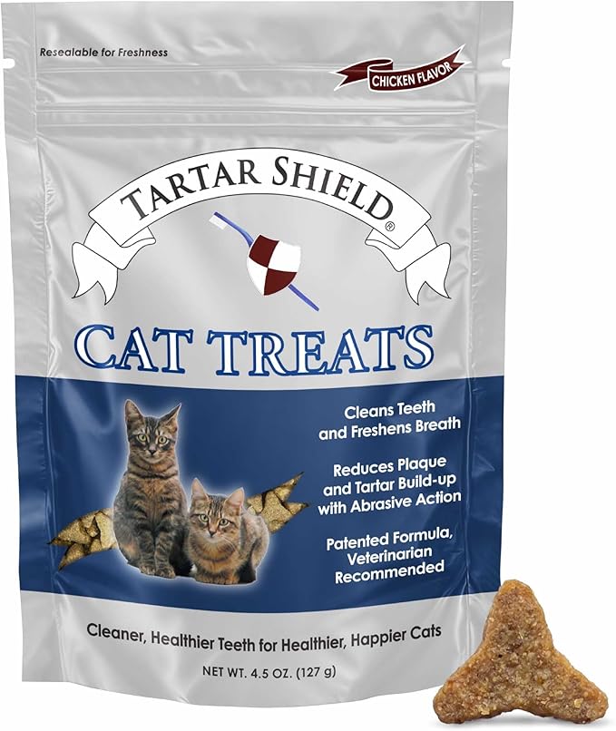 Tartar Shield® Cat Treats | Daily Dental Treats | Cleans Teeth & Gums Fresh Breath Natural Oral Health Support | Wholesome & All-Natural Bites | USA Made | Tasty Chicken Flavor