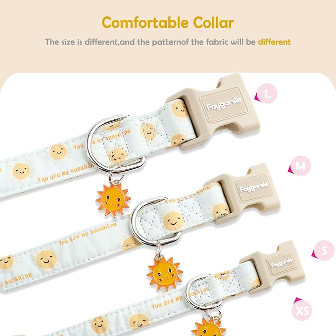 Faygarsle Sunshine Pattern Dog Collar, Adjustable Cotton Fabric, Cute Design for Small Medium Large Dogs XS