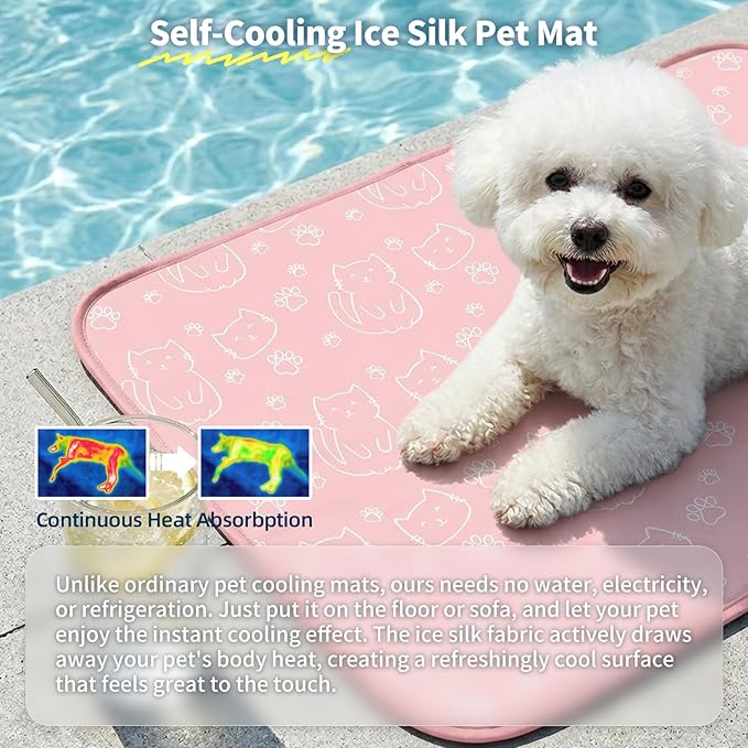 NWK Pet Cooling Mat for Large Dogs -Q-Max>0.345 Ice Silk Cooling Mat for Dogs & Cats Portable & Washable Pet Cooling Blanket, Car Seats, Beds for Summer (Pink Cat, 39'' X 27'' X 0.3'')
