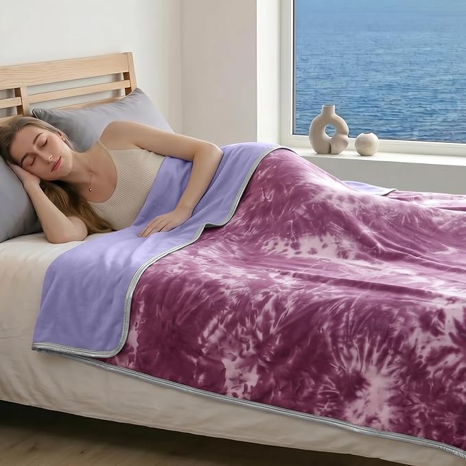 Guohaoi Cooling Throw Blanket for Hot Sleepers, King Size 90''×108'' Lightweight Breathable Summer Bed Blanket for Couch, Arc-Chill Q-Max >0.5 Cool Fiber,Lightweight Tie Dye Blanket Purple