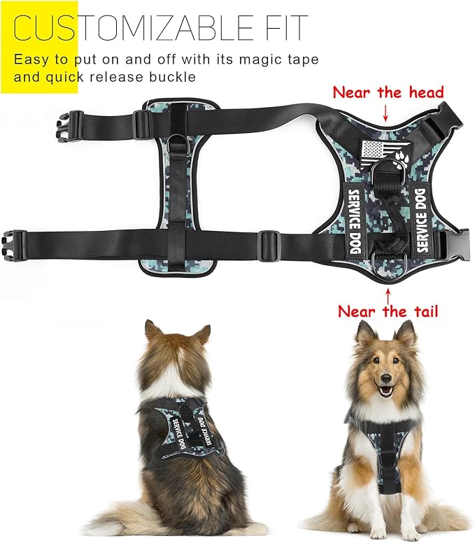 Service Dog Harness, Reflective Dog Vest Harness with 5 PCS Patches, Adjustable Soft Oxford Pet Harness, Inner Layer Mesh, Easy to Control for Dogs