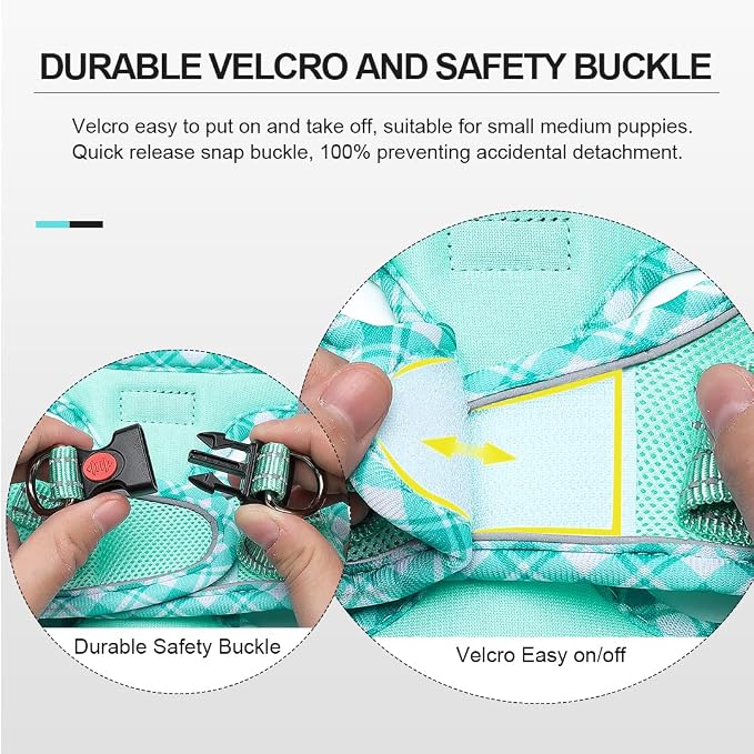 Mercano Soft Mesh Dog Harness and Leash Set, Step-in Reflective Breathable Lightweight Vest Harnesses with Safety Buckle for Small Dogs, Cats (Light Green, XL)