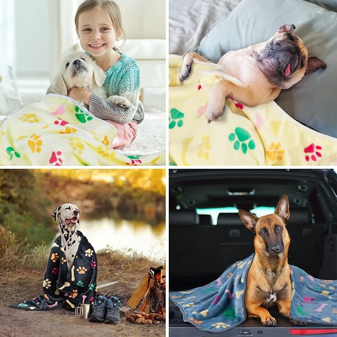 Dono 1 Pack 3 Blankets for Dogs, Soft Fluffy Paw Print Pattern Fleece Pet Blanket Warm Sleep Mat Cute Print Design Puppy Kitten Blanket Doggy Mat for Dog Doggy (Black/Yellow/Gray, M(30 * 20"))