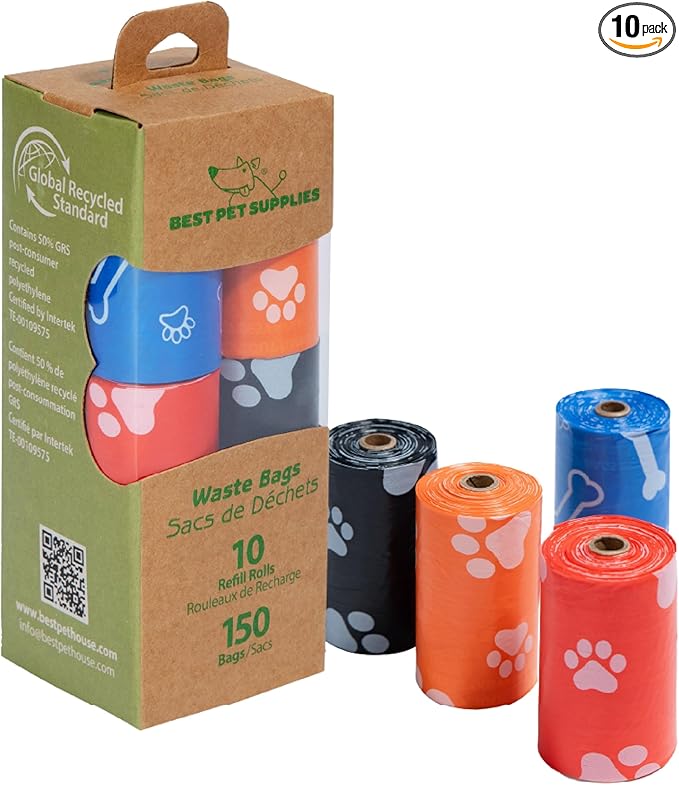 Best Pet Supplies Dog Poop Bags for Waste Refuse Cleanup, Doggy Roll Replacements for Outdoor Puppy Walking and Travel, Leak Proof and Tear Resistant, Thick Plastic - Assorted (Scented), 150 Bags