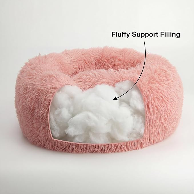Extra Small Dog Bed 19 Inch,Calming Donut Puppy Bed,Ultra Soft Faux Fur Round Dog Bed for Chihuahua Yorkie Maltese Pomeranian,Pink