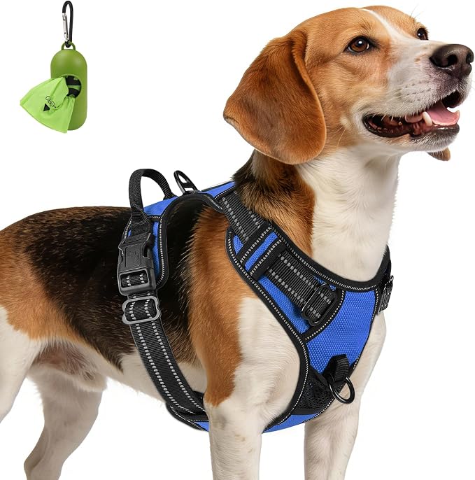 Joytale No Pull Dog Harness Medium Sized Dog, Reflective Pet Vest with Front Clip, Adjustable Soft Padded Harnesses with Easy Control Handle for Training and Walking, Navy Blue, M