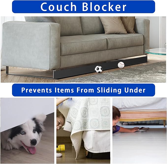 Under Couch Blocker, Adjustable Elastic Strap Barrier to Prevent Toys and Items from Going Under Furniture, Under Bed Blocker Gap Bumper for Pets (Couch Short (3 * 132))
