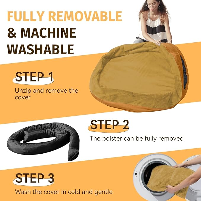Orthopedic Dog Bed for Medium Dogs, Waterproof Dog Bed with Removable Bolsters, Egg Crate Foam Pet Couch for Medium Size Dog with Machine Washable Cover & Non-Slip Bottom, Orange
