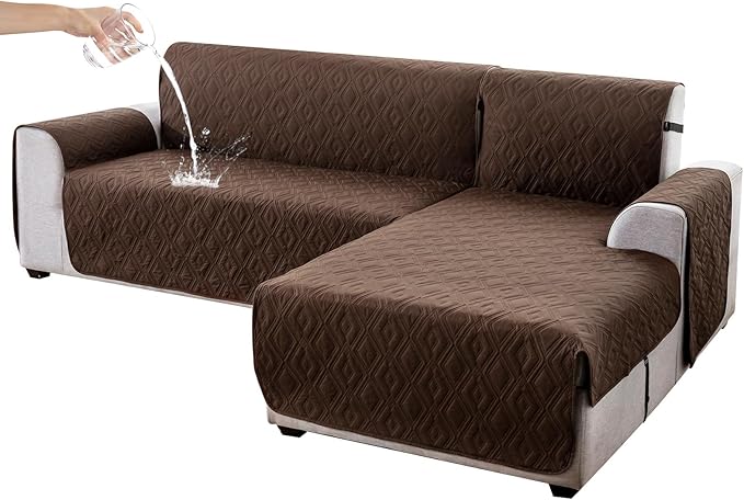 Genina Sectional Couch Covers for Dogs L Shaped Sofa Covers Chaise Lounge Cover Reversible Couch Covers for Sectional Sofa L Shape Furniture Protectors Cover for Pets, Kids (Chocolate, X-Large)
