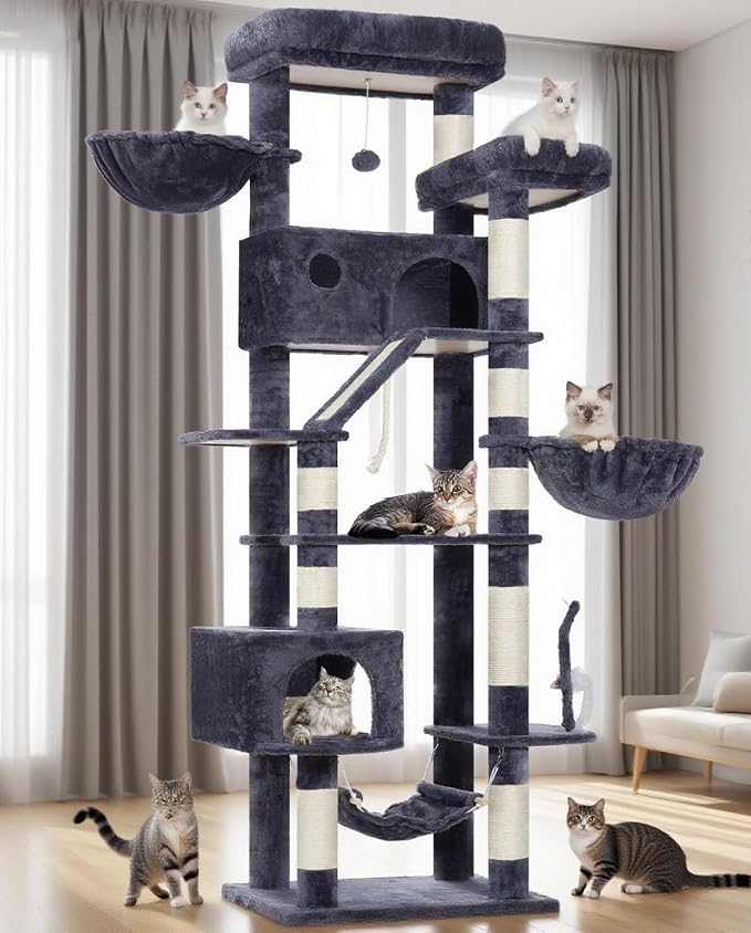 Gitelsnour Cat Tree for Large Cats, 78.7"(200cm) Tall Cat Tower for Indoor Cats Multiple Cats with Large Top Perch, Cat Condo, Cat Hammcok, Cat Scratching Post, Dark Gray GCT031G