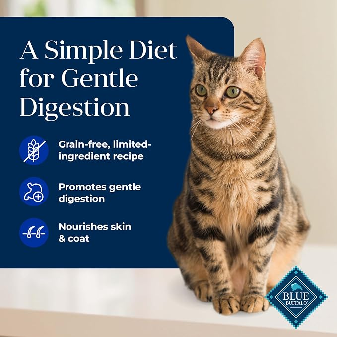 Blue Buffalo Basics Grain-Free Dry Cat Food, Skin & Stomach Care, Limited Ingredient Diet for Indoor Cats, Duck & Potato Recipe, 5-lb. Bag