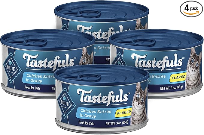 Blue Buffalo Tastefuls Natural Wet Cat Food Cans, Flaked Style, Chicken in Gravy Entrée 3-oz Cans (Pack of 4)