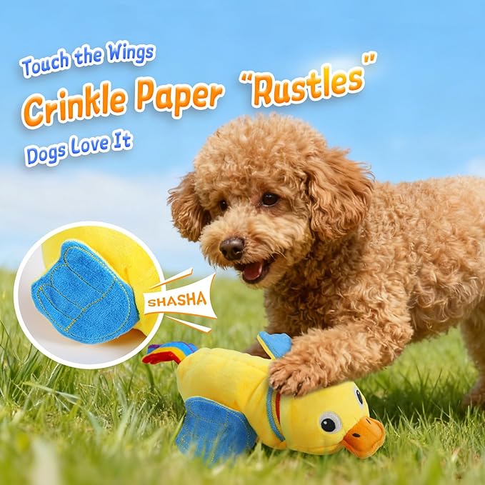 lilfrd Duck Dog Toy, Crinkle Squeaky Plush Interactive Chew Toy for Dogs | Lets pups fill quiet days with fun sound play. Ideal daily toy for small, medium and large dogs.