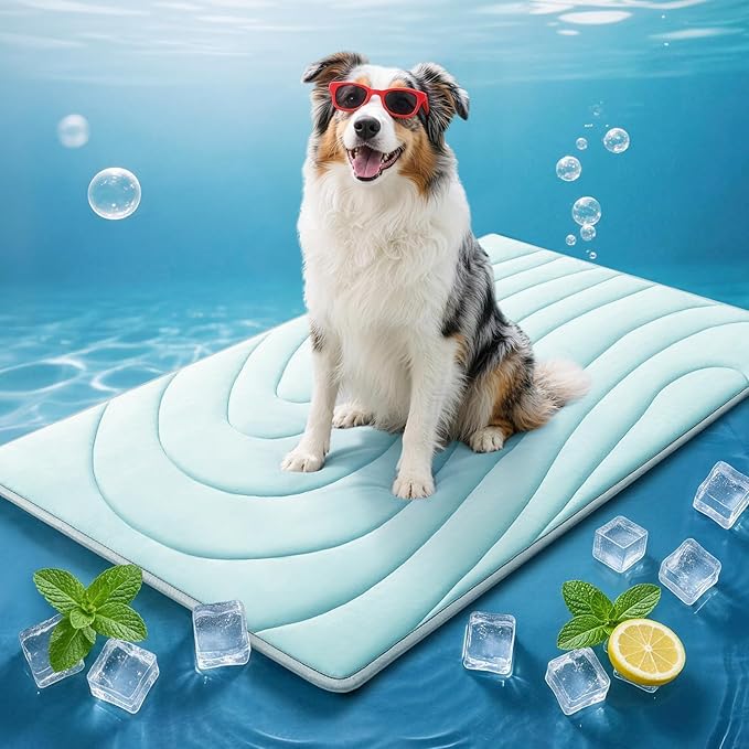 Cooling Mat for Dogs, 48"x28" Self-Cooling Pet Bed - Advanced Arc-Chill Technology 3.0 (QMAX>0.5) for Instant Cool, Non-Slip Washable Floor Mat for Large Dogs, Indoor Outdoor Use - Blue