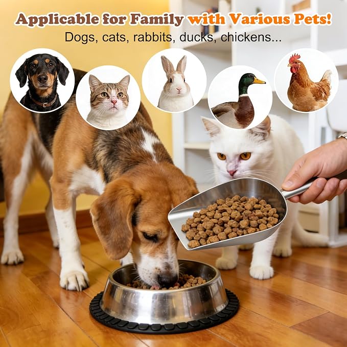 Mity rain Dog Food Scoop Stainless Steel with Long Handle, Precise Dog Food Measuring Cup 1.5, 1 1/4, 1, 3/4, 1/2 Cup, Pet Scoop for Cats, Rabbits, Animals, Metal Spoon for Dog Food Storage (1.5CUP)