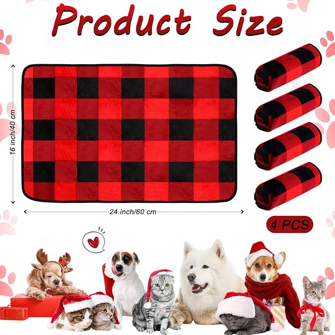 Reginary 4 Pcs Waterproof Guinea Pig Blankets Washable Small Animal Fleece Bedding Absorbent Guinea Pig Cage Liners Reusable Training Pee Pad Pet Sleep Mat for Hamster(Plaid,24 x 16 Inch)
