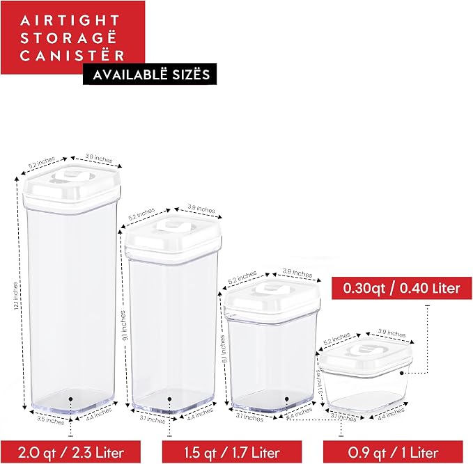 DWËLLZA KITCHEN Airtight Food Storage Containers with Lids - 5 Piece Set - Kitchen Accessories - Pantry Organization and Storage Containers for Food - Clear BPA-Free - Keeps Food Fresh & Dry