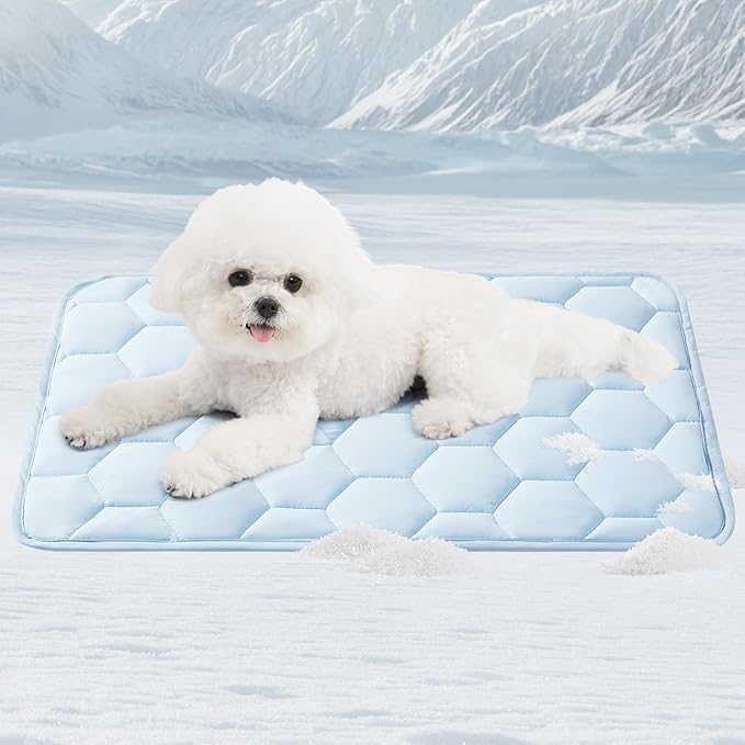 EHEYCIGA Cooling Mat for Dogs, 30" x 20"(Q-Max>0.53), Washable Dog Cooling Mat, Portable Kennel Cooling Pet Pad for Summer, Non-Slip Summer Crate Pad for Large Dog, Blue