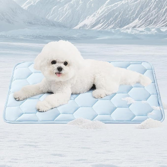 EHEYCIGA Cooling Mat for Dogs, 30" x 20"(Q-Max>0.53), Washable Dog Cooling Mat, Portable Kennel Cooling Pet Pad for Summer, Non-Slip Summer Crate Pad for Large Dog, Blue