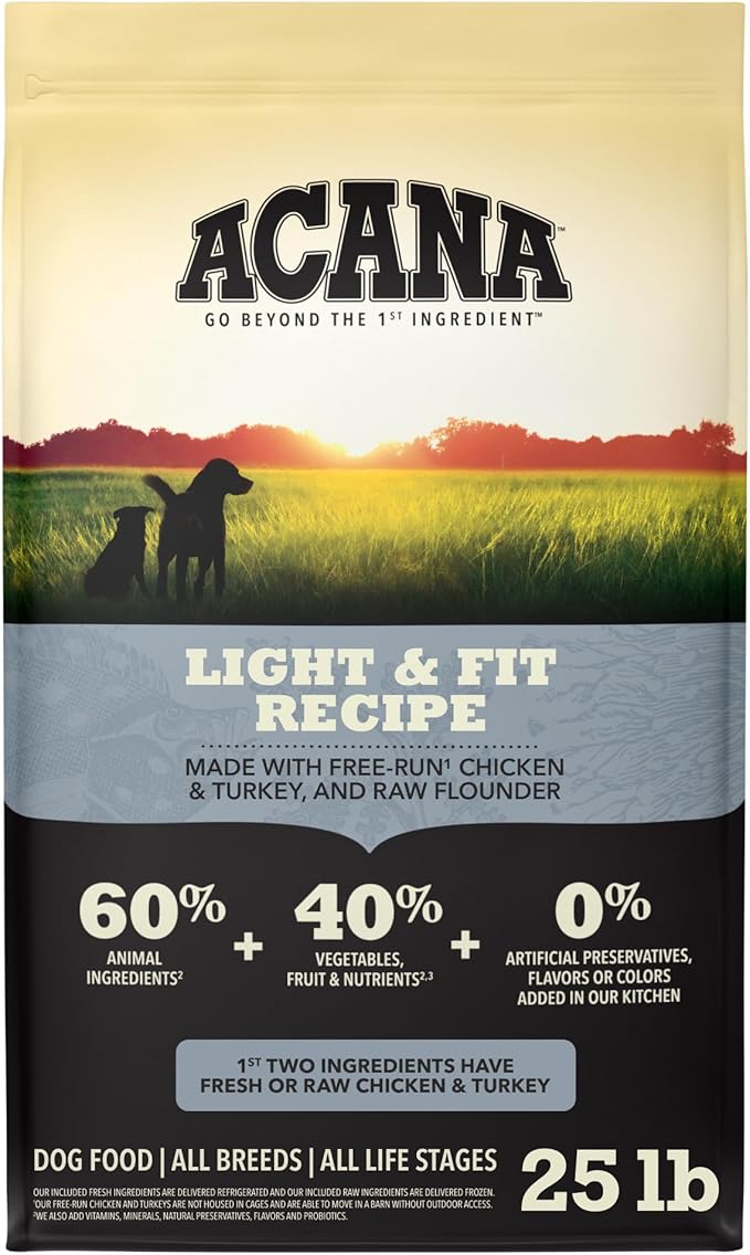 ACANA Grain Free Dry Dog Food Light & Fit Recipe 25lb Bag