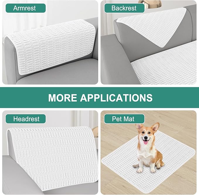 Foxdecor Couch Arm Covers Sofa Arm Cover, Arm Chair Covers Set of 2, Non-Slip Chair Arm Covers, Arm Rest Cover for Sofa, Armchair Slipcovers Couch Protector. (White 30x30 inch)