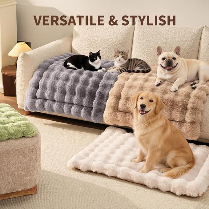 SOMAHE Cat & Dog Bed Mat, Soft Plush Faux Fur Kneading Pet Bed for 2 Cats or Small Dogs, Machine Washable Cat Sleeping Pad, Non-Slip Fluffy Pet Rug for Indoor Cats Kittens & Small Dogs, 27x20 In Green