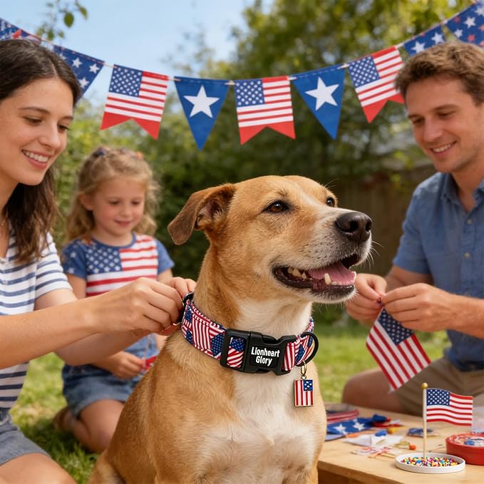 Lionheart glory American Flag Dog Collar - 4th of July Patriotic Independence Day Dog Collar Soft Adjustable for Small Dogs Pet Summer Collars Cute Collars