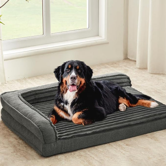 WINDRACING Orthopedic Dog Beds for Extra Large, XXLarge Dogs, Waterproof Egg Foam Dog Sofa Bed with L Bolster Sides, Washable Pet Bed with Removable Cover & Non-Slip Bottom, 46 x 30 inch, Gray