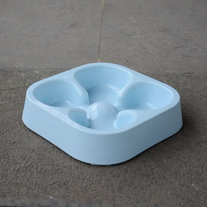 Healthy Slow Feeding Dog Bowl for French Bulldog -Slow Feeder Dog Bowl No Chocking Dog Cat Food Water Bowl with Four-Leaf Clover Pattern (Blue)