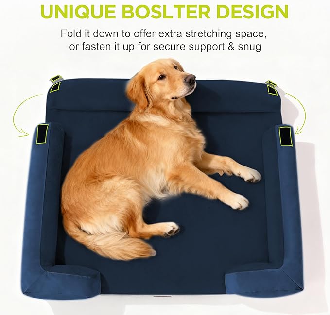 Dog Bed for Medium Large Size Dogs - Non-Slip Orthopedic Memory Foam Pet Sofa with Removable Washable Bolster,30 x 20