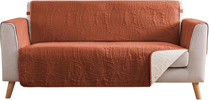 Orange Loveseat Covers for 2 Cushion Couch, Water-Repellent Sofa Slipcover for Love Seat, Machine Washable Quilted Couch Covers, Pet Friendly Sofa Cover (Loveseat 56", Burnt Orange)