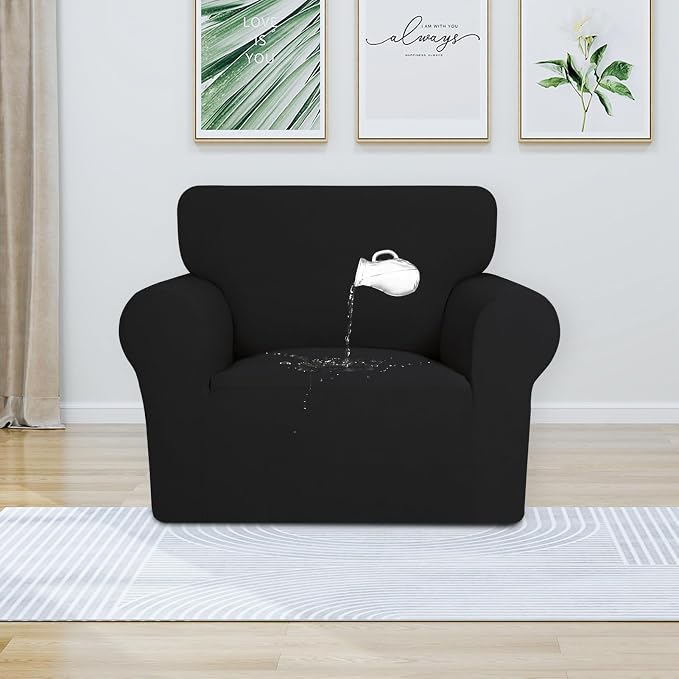 PureFit 100% Dual Waterproof Couch Cover Slipcovers for Couches and Sofas - Stretch Non Slip Fleece Sofa Covers Washable, Leakproof Furniture Protector for Kids, Pets, Dog (Chair, Black)