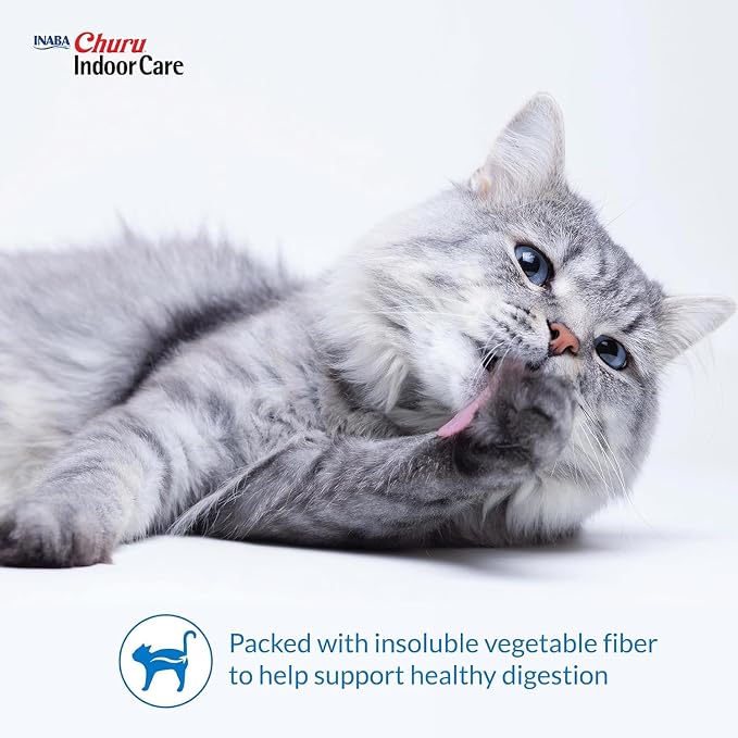 INABA Churu for Cats, Functional, Creamy Lickable Purée Cat Treat for Indoor Care and Hairball Control with Taurine & Vitamin E, 0.5 Ounces Each, 12 Tubes (4 per Pack), Chicken Recipe