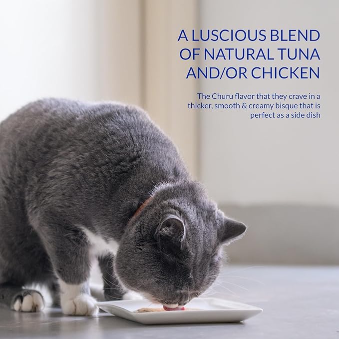 INABA Churu Bisque for Cats, Creamy Purée Side Dish Pouch, 1.05 oz Pouches, 15 Pouches Total, Tuna Variety