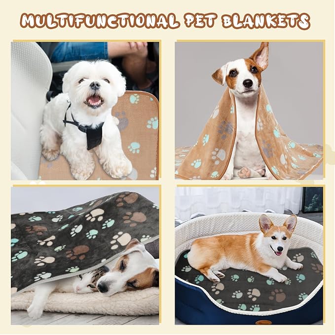 YUEPET Waterproof Dog Blankets, 2 Pack Washable Dog Blankets for Bed Couch Sofa Protector Fleece Flannel Puppy Blanket Soft Plush Reversible Throw Blanket for Small Dogs Cats 30"×20"(Grey+Coffee)