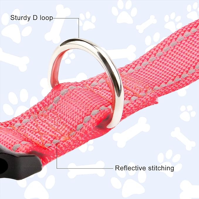 FunTags Length 10" - 16" Reflective Babypink Dog Collar for Small Dogs – Night Walking & Training Safety, Durable Quick Release Buckle, Nylon, Comfortable Adjustable, Width 3/4"